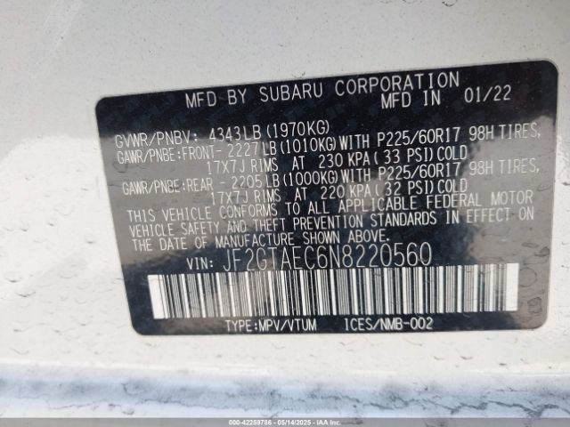 2022 SUBARU CROSSTREK JF2GTAEC6N8220560 Photo 8