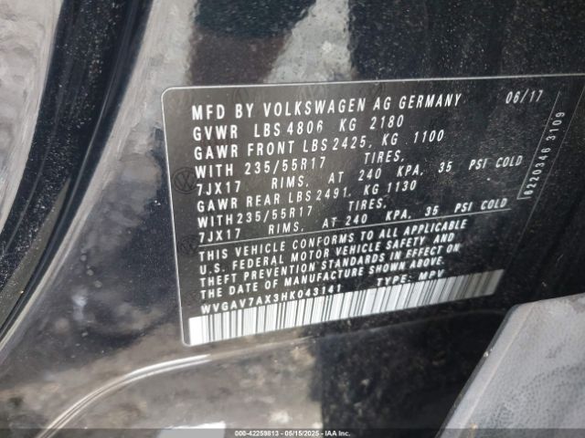 WVGAV7AX3HK043141 Volkswagen Tiguan 2.0t/2.0t S