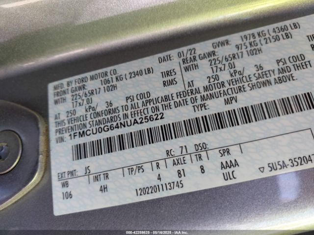 2022 FORD ESCAPE 1FMCU0G64NUA25622 Photo 8