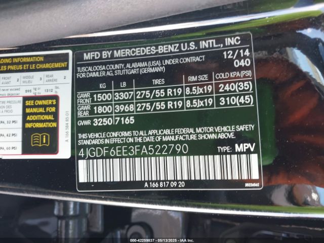 4JGDF6EE3FA522790 Mercedes-Benz Gl 450 4matic