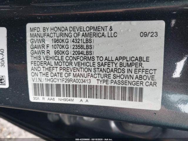 1HGCY1F29RA003413 Honda ACCORD LX
