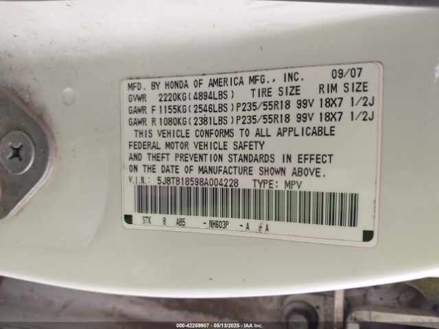 2008 ACURA RDX 5J8TB18598A004228 Photo 8