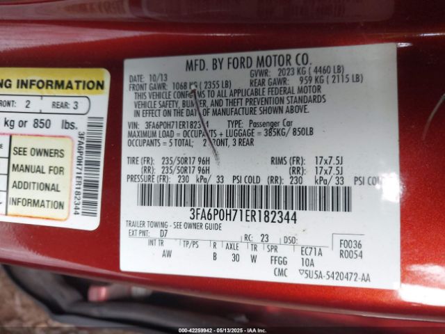 3FA6P0H71ER182344 Ford FUSION SE