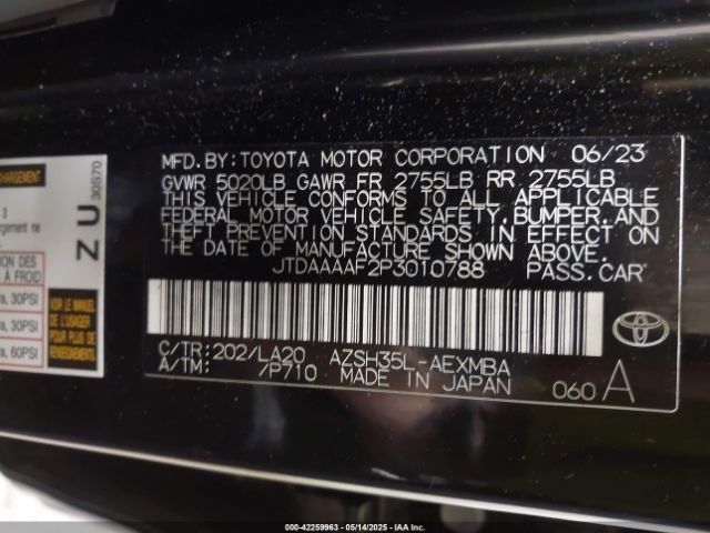 JTDAAAAF2P3010788 Toyota a25a-fxs, 3nm+4nm