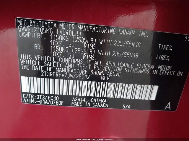 2T3RFREV7JW729012 Toyota Rav4 Adventure