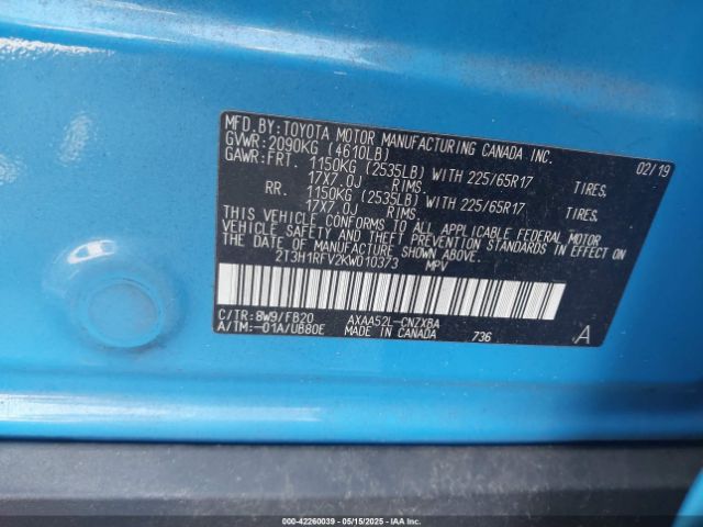 2T3H1RFV2KW010373 Toyota RAV4 LE