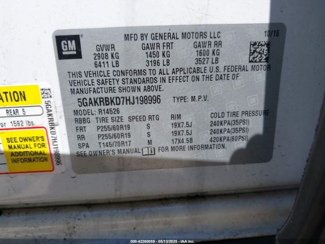 5GAKRBKD7HJ198996 Buick Enclave Leather