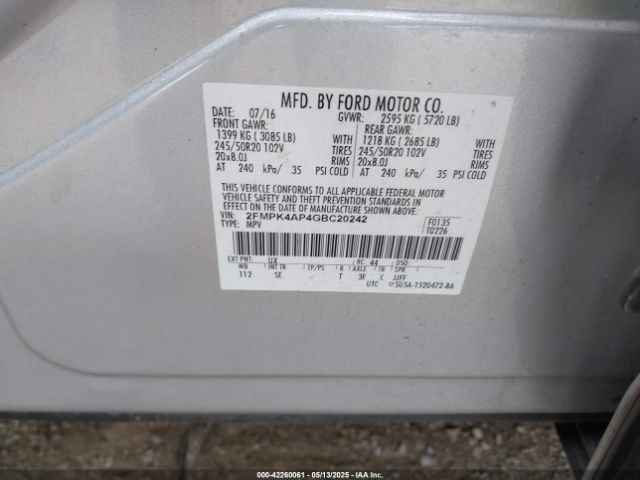 2FMPK4AP4GBC20242 Ford EDGE SPORT