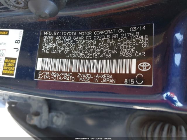 JTDKN3DU2E1814158 Toyota Prius Three