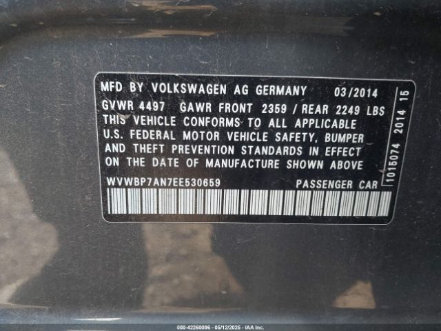 WVWBP7AN7EE530659 Volkswagen 2014
