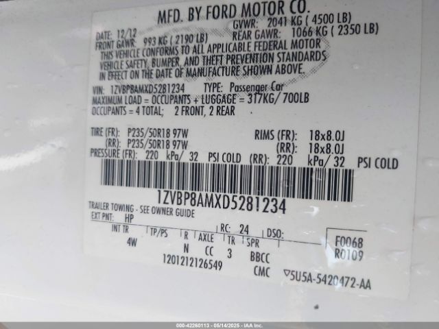 2013 FORD MUSTANG 1ZVBP8AMXD5281234 Photo 8