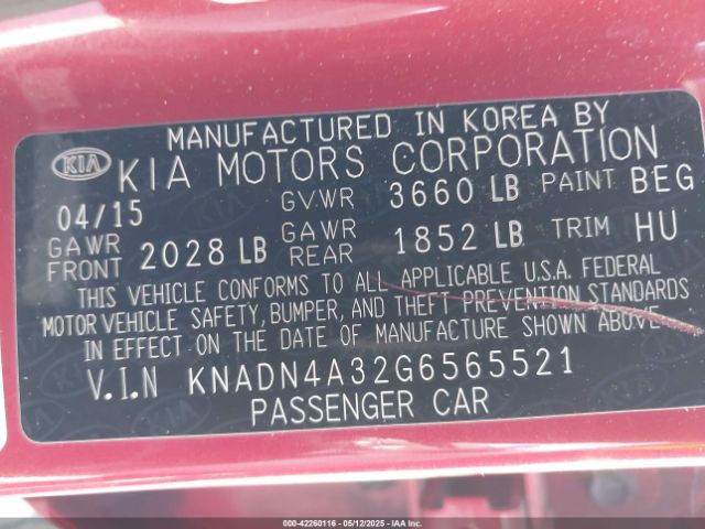 KNADN4A32G6565521 KIA Rio Sx