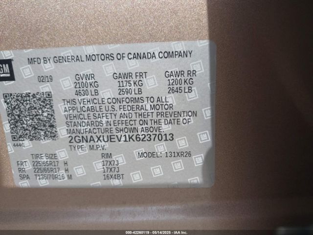 2019 CHEVROLET EQUINOX 2GNAXUEV1K6237013 Photo 8