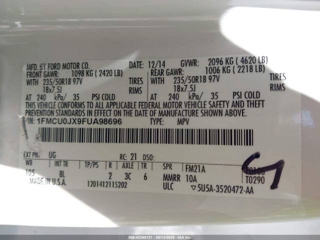 1FMCU0JX9FUA98696 Ford Escape Titanium