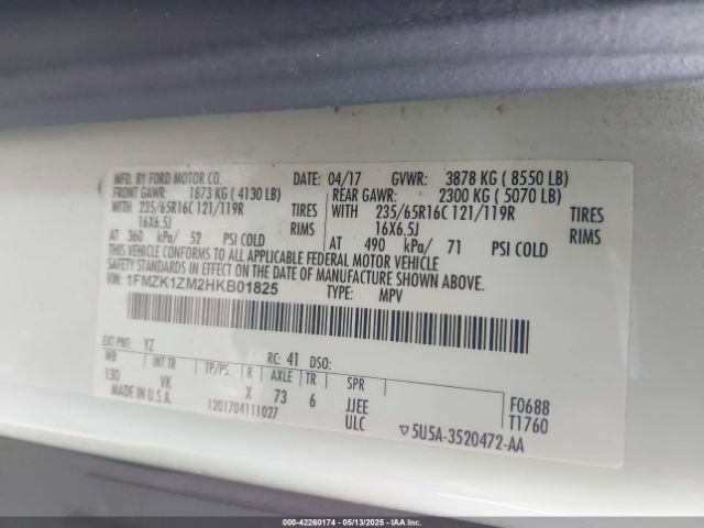 1FMZK1ZM2HKB01825 Ford Transit-150 Xl