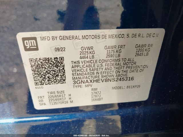 2022 CHEVROLET EQUINOX 3GNAXHEV8NS245316 Photo 8