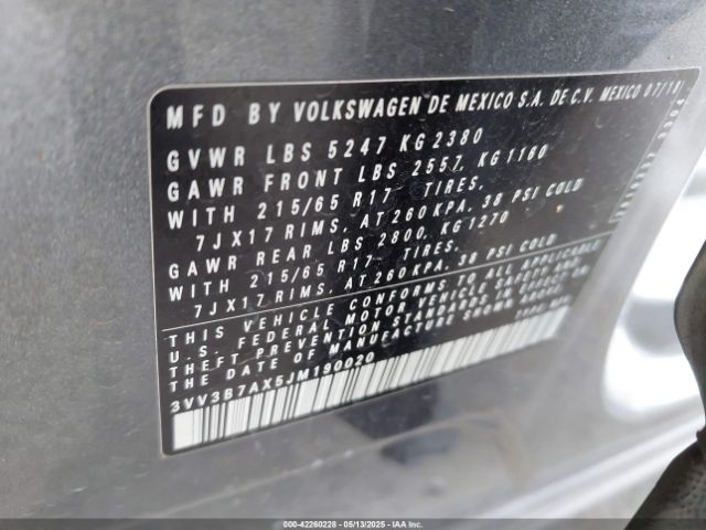 3VV3B7AX5JM190020 Volkswagen 2018