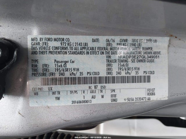 Ford Focus 2016 1FADP3E27GL349051 Image 9