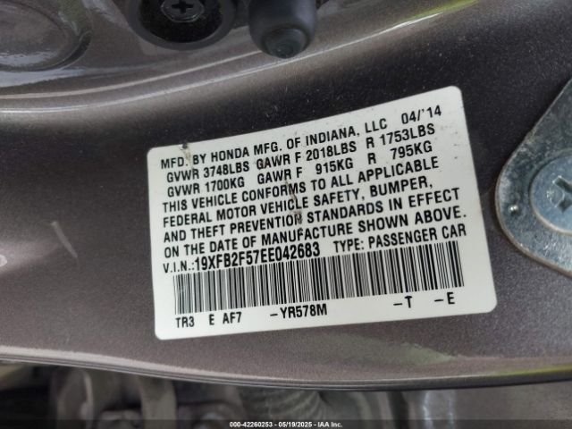 19XFB2F57EE042683 Honda Civic Lx