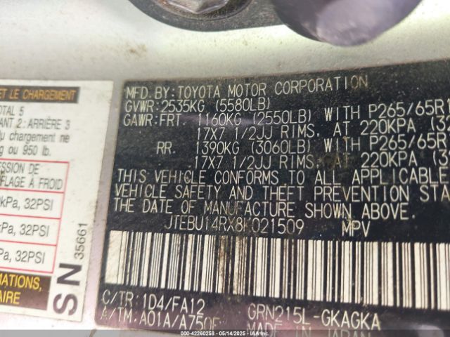 2008 TOYOTA 4RUNNER JTEBU14RX8K021509 Photo 8