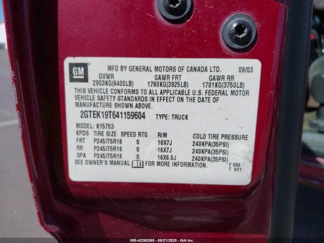 2004 GMC SIERRA 1500 2GTEK19T641159604 Photo 8