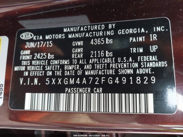 5XXGM4A72FG491829 KIA Optima Lx