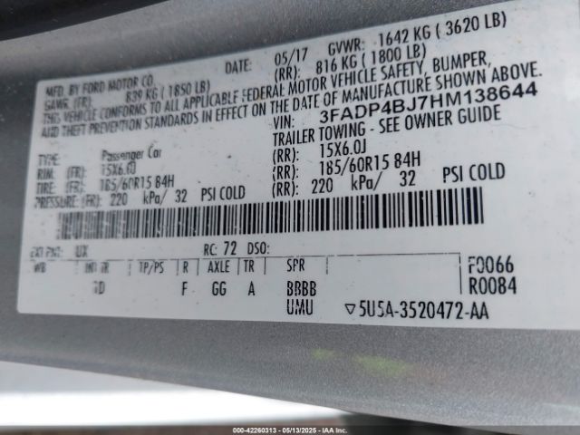 3FADP4BJ7HM138644 Ford FIESTA SE