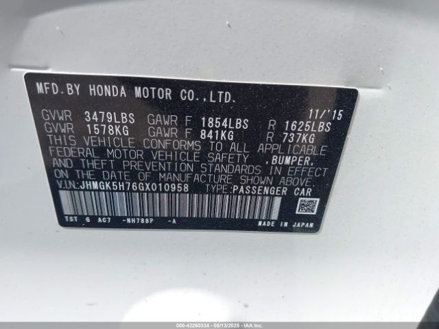 JHMGK5H76GX010958 Honda FIT EX