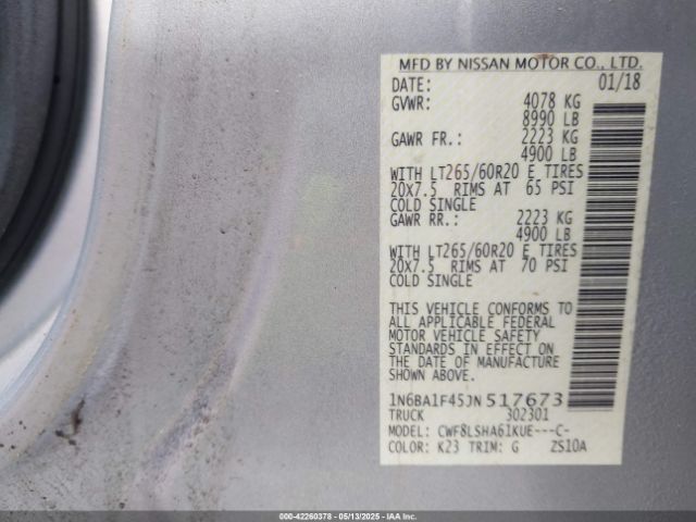 1N6BA1F45JN517673 Nissan Titan Xd Sv Diesel