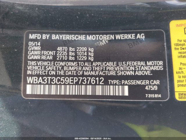 WBA3T3C59EP737612 BMW 2014