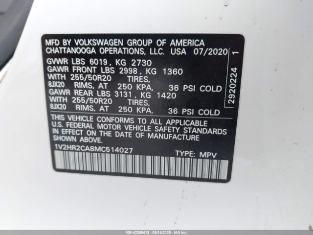2021 VOLKSWAGEN ATLAS 1V2HR2CA8MC514027 Photo 8