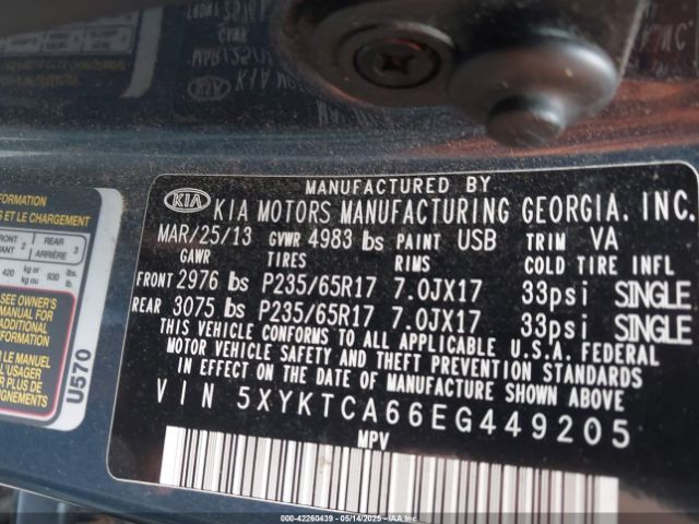 5XYKTCA66EG449205 KIA SORENTO LX