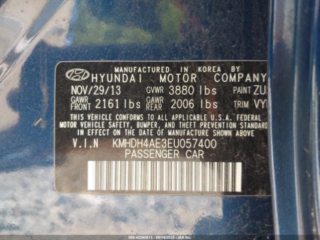 KMHDH4AE3EU057400 Hyundai Elantra Limited