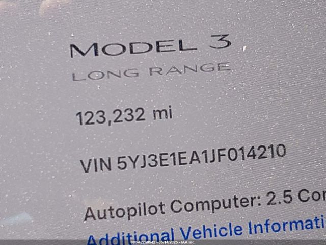 5YJ3E1EA1JF014210 Tesla Model 3 Long Range/mid Range