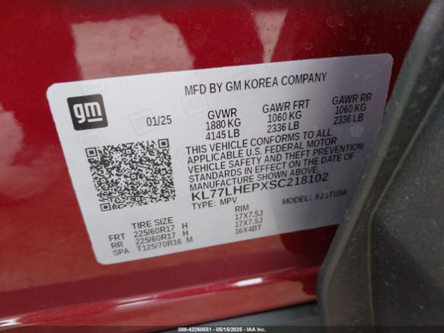 KL77LHEPXSC218102 Chevrolet Trax Fwd Lt