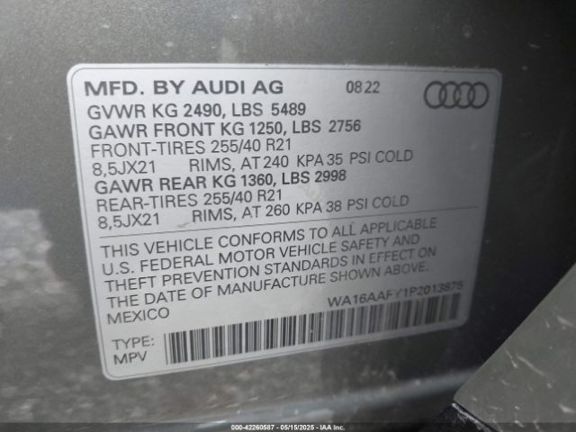 WA16AAFY1P2013875 Audi Q5 Sportback Prestige 45 Tfsi S Line Quattro S Tronic