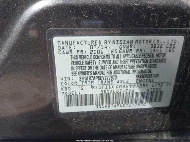 3N1AB7AP6EY277870 Nissan SENTRA SL