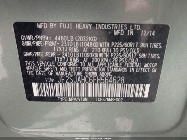 JF2SJAHC6FH564628 Subaru Forester 2.5i Limited