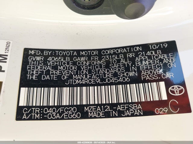 JTDM4RCE9LJ045406 Toyota Corolla Se  6mt