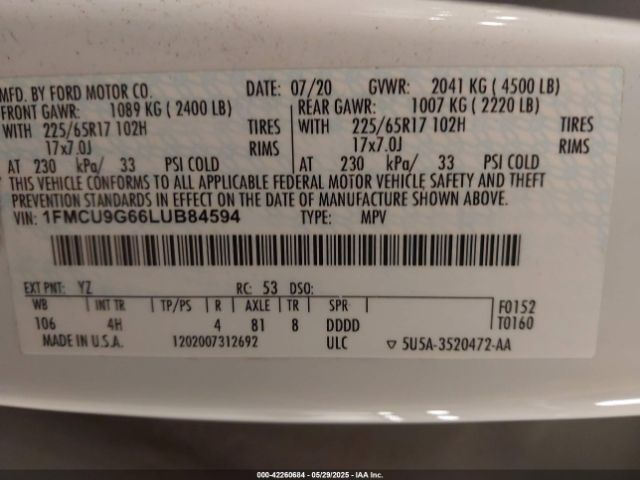 2020 FORD ESCAPE 1FMCU9G66LUB84594 Photo 8