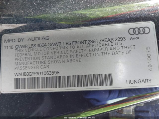 2016 AUDI A3 WAUB8GFF3G1063598 Photo 8