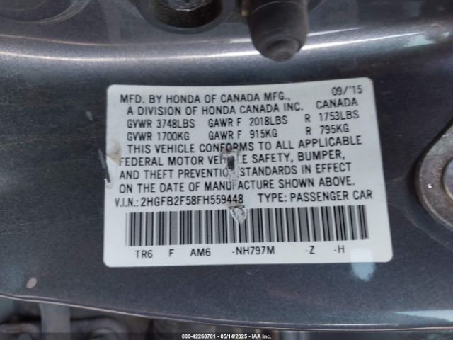 2HGFB2F58FH559448 Honda r18z1