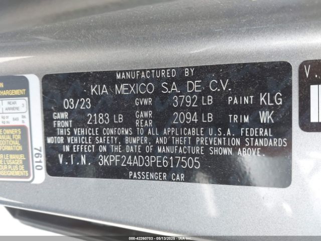 3KPF24AD3PE617505 KIA Forte Lxs