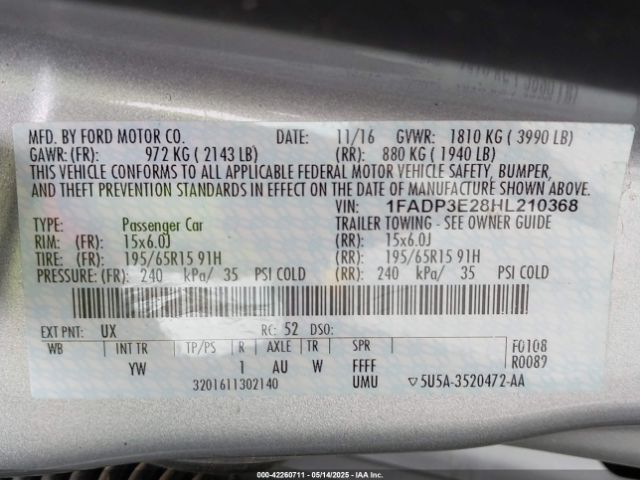 1FADP3E28HL210368 Ford FOCUS S