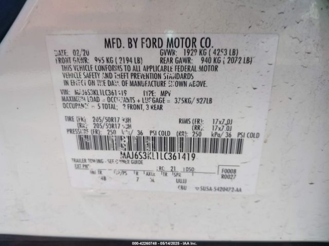 2020 FORD ECOSPORT MAJ6S3KL1LC361419 Photo 8