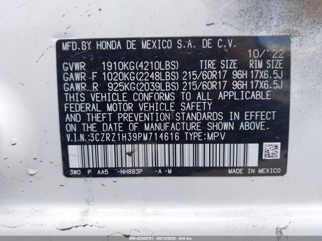 3CZRZ1H39PM714616 Honda k20z5