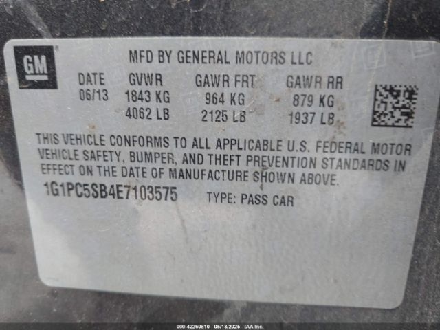 1G1PC5SB4E7103575 Chevrolet Cruze 1lt Auto