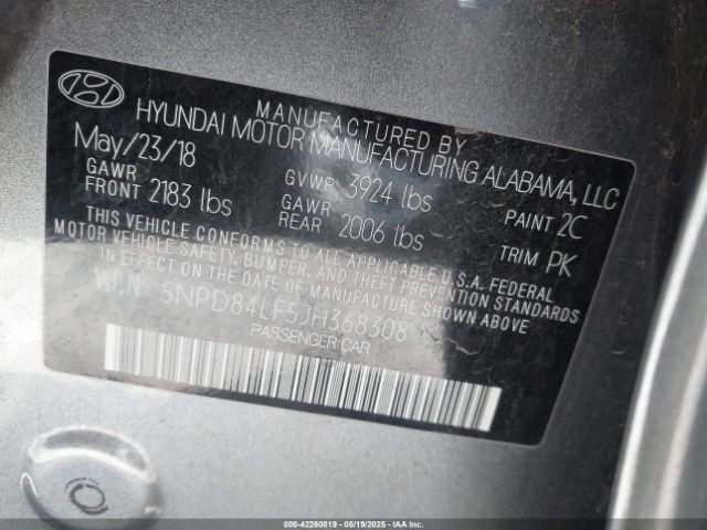 5NPD84LF5JH368308 Hyundai ELANTRA SEL