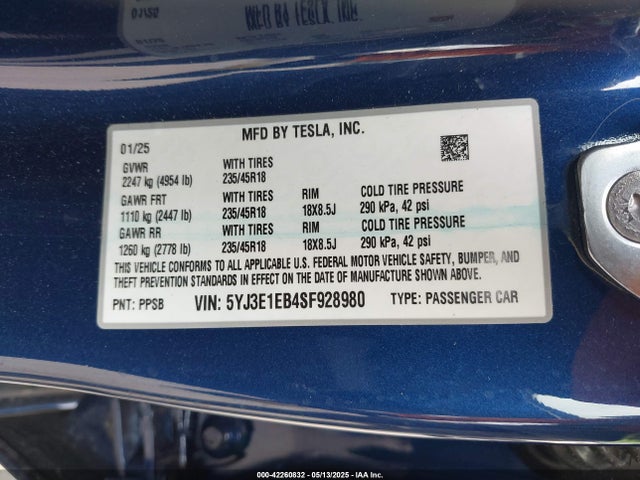 2025 TESLA MODEL 3 5YJ3E1EB4SF928980 Photo 8