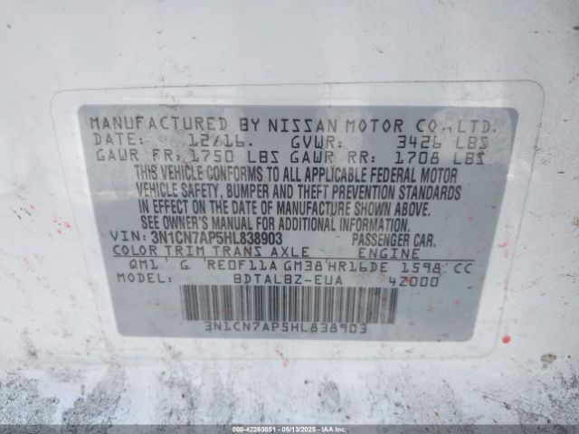 2017 NISSAN VERSA 3N1CN7AP5HL838903 Photo 8